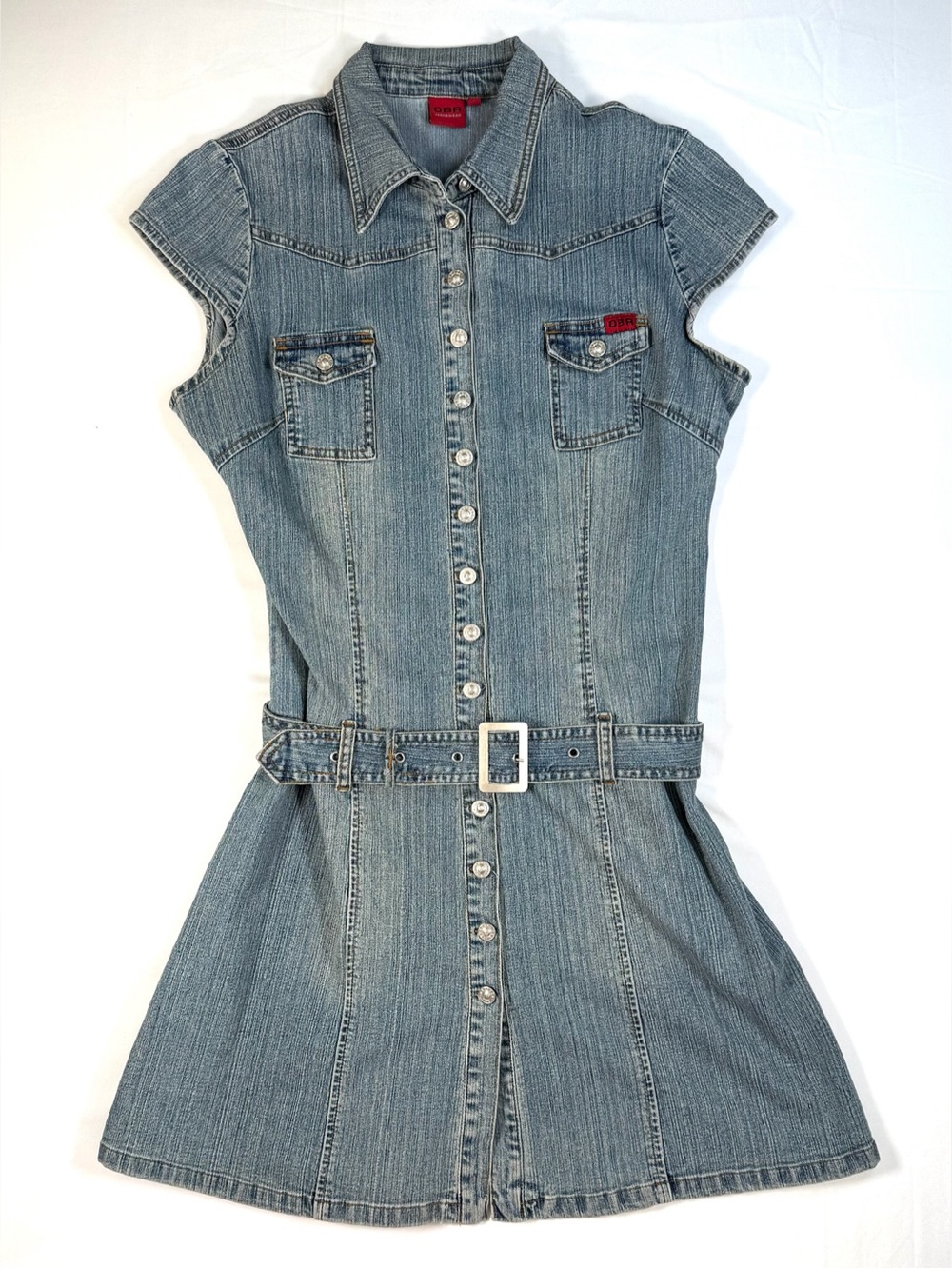 OBR Jeanswear Women’s 36/4 Y2K Revival Western Mini Dress Button Front Belted